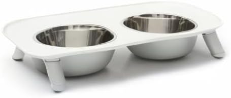 Messy Mutts Elevated Double Dog Feeder, Adjustable Height, Light Grey | Adjustable-Height Elevated Double Dog Feeder With Two 5 Cup Stainless Bowls, Legs Set To 3, 5, Or 10 Inches