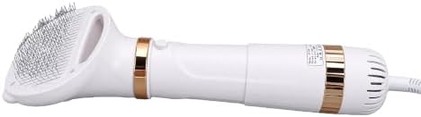 Rengue Quiet Pet Hair Dryer Brush 2 in 1 Slicker Grooming Tool 304 Stainless Steel Comb 480W 3 Temp Settings Self Cleaning for Cats Small Dogs Post Bath Drying