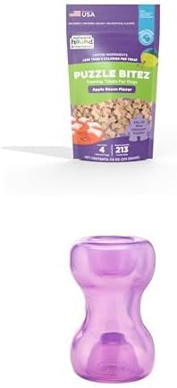 Outward Hound Double Snoop Treat Dispensing Toy & Nina Ottosson Puzzle Bitez Apple Bacon Training Treats - Interactive Dog Toy & Low-Calorie Soft Treats Bundle