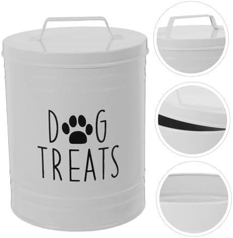 KICHOUSE Metal Dog Food Storage Container Dog Treat Station Air Tight Dog Treat Canister, iron, White