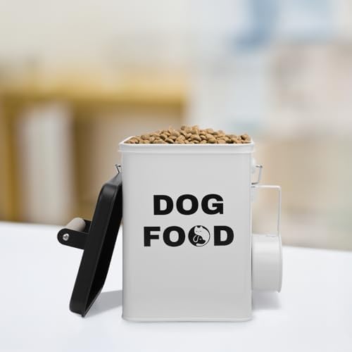 Dog Food Storage Container Set of 2 Dog Treat Container with Airtight Lids Dog, Metal, White