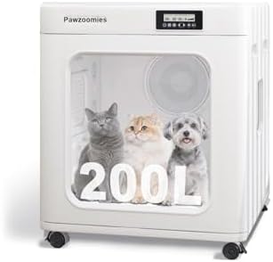 Large Pet Dryer Box with Smart Temperature Control, 360° Drying, Ultra Quiet Design, 4 Locking Swivel Casters, 200L