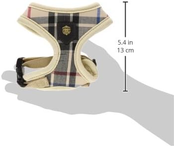 Puppia Junior Over-The-Head Dog Harness Checkered Pattern No Choke No Pull Adjustable Chest Belt Walking Training for Small and Medium Dog, X-Small, Beige