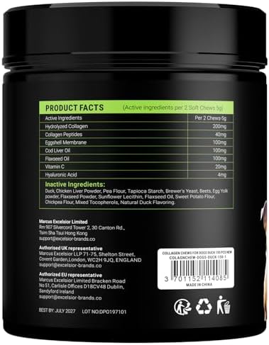 Collagen for Dogs - 150 Chews - Joint, Skin & Coat Supplement with Hyaluronic Acid, Eggshell Membrane & Vitamin C - Daily Hip & Joint Support for Senior Dogs & Puppies - Duck