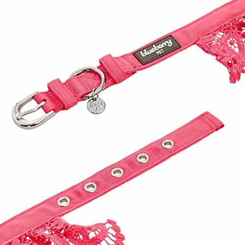 Blueberry Pet Floral Lace Adjustable Dog Collar in French Pink with Metal Buckle, Neck 13-16.5", for Medium Breed