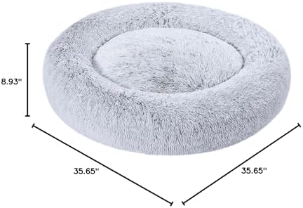 Amazon Basics Washable Donut Pet Bolster Faux Fur Bed with Removable Cover, Anti-Slip Bottom for Dog, Grey, 36" x 36"