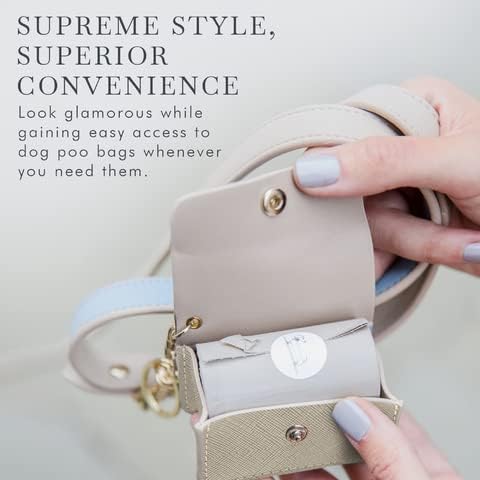 NINA WOOF Leather Poop Bag Holder- Versatile Vegan Leather Waste Bag Holder for Dog Poop, Accessories, & Leash, Reusable Pet Waste, Trash, Pet Diaper & Poop Bags Small Pouch Holder (Grey)