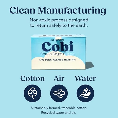 Cobi Biodegradable Non-Toxic Dryer Sheets – Naturally Scented Cotton Dryer Sheets – Eco-Friendly, Plant-Based, Plastic-Free (96, Scented)