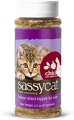 Herbsmith Sassy Cat Kibble Seasoning – Freeze Dried Chicken – Cat Food Topper for Picky Eaters – Chicken, Apples, and Spinach