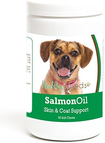 Healthy Breeds Puggle Salmon Oil Soft Chews 90 Count, Brown