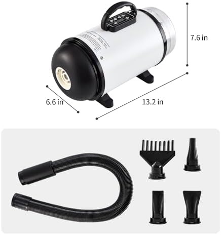 UNICOO Pet Dryer & Grooming Vacuum with Adjustable Speed & Temperature Control, Low Noise, 4 Nozzles, 1850 Watts, Blow Dry & Vacuum Functions for Dogs (White)
