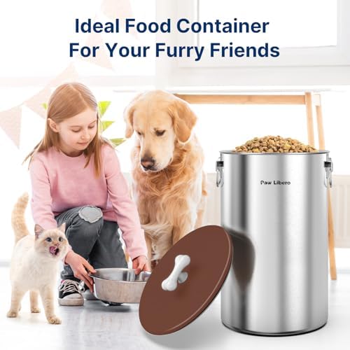 Paw Libero 2PK 35 Lbs Stainless Steel Dog Food Storage Container with Airtight Lid, 35 Lbs, Stainless Steel