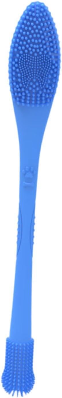 Pet Toothbrush Silicone Double Headed 360 Degree Cleaning Soft Bristles Easy to Handle Ergonomic Grip Suitable for Dog Home Use, Blue