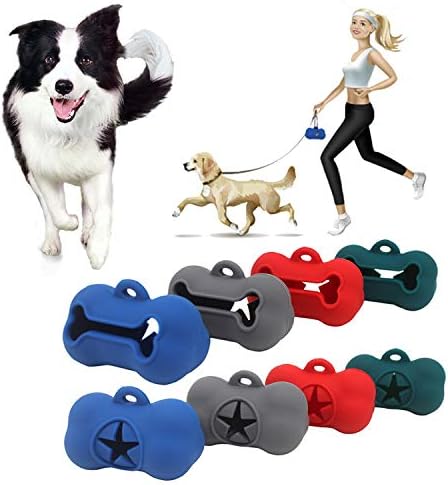 5 Rolls Portable Silicone Bone Shape Dog Poop Bags with Dispenser - Plastic Dog Pooper Scoopers & Bags for Outdoor Leash Travel