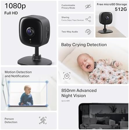 Tapo 1080P Indoor Security Camera, Baby Monitor, Dog Camera, C101(4-Pack)