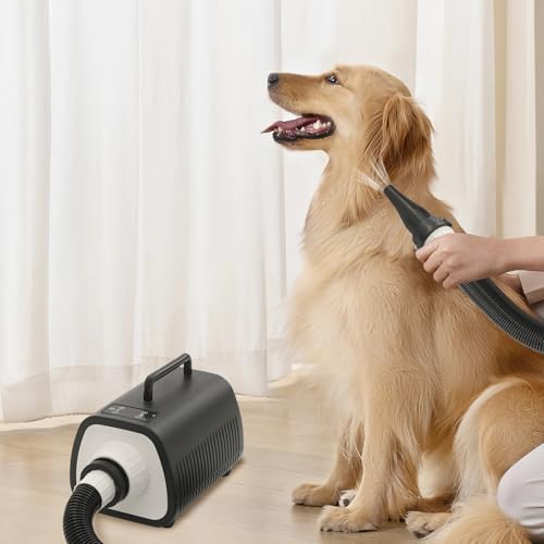 Pet Hair Dryer 2100W Adjustable Speed Temperature Touch Control | Pure copper motor – 2100W – Adjustable speed/temperature – 6.56ft air tube – LED touch control