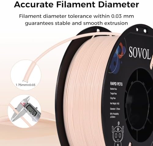 Sovol 3D Printer Rapid PETG Filament 1.75mm 1KG (2.2lbs), High Precision, Strong Toughness, Wiring Tightness, Dimensional Accuracy +/- 0.03 mm, 3D Printing High Speed PETG Filaments, Skin