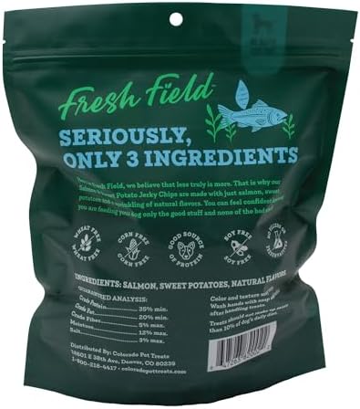Fresh Field Salmon & Sweet Potato Jerky Chips, 5 oz – All-Natural Dog Treats, USA Made, No Fillers, Omega-3 Rich (Pack of 2)