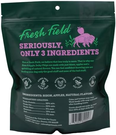 Fresh Field Bison & Apple Jerky Chips, 5 oz – All-Natural Dog Treats, USA Made, No Fillers, Perfect for Picky Pets (Pack of 2)