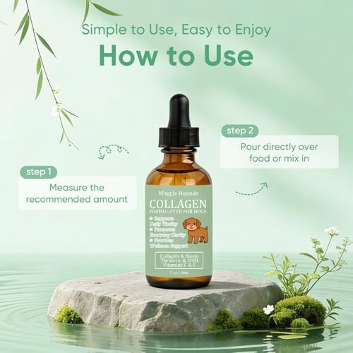 Waggle Hounds 9 in 1 Liquid Collagen for Dogs, Coat & Joint Support with Collagen, Hyaluronic Acid, Turmeric & Vitamins C & E for Everyday Care