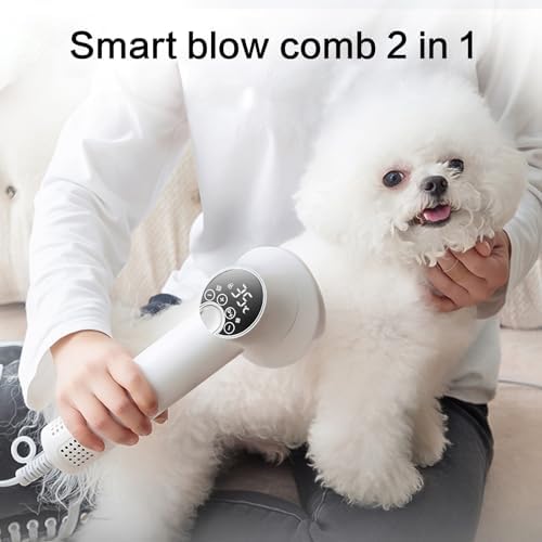 Noise-Wide Hairdryer for Pets with Slicker Brush, 2024 New Pet Hair Dryer, Low Noise Dog Hair Dryer for Small and Medium Dogs and Cats (Purple)