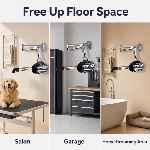 High Velocity Blow Dryer for Dogs Wall-Mounted,6.0HP (WHD-2800S) | 8 Speed & Heat, Ultra Quiet, Polished Silver Stainless Steel, Wall Mount, Salon Kennel Home Use, Dual Heat Protection