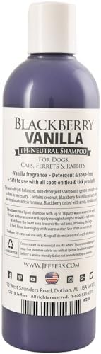 Jeffers Pet BlackBerry Vanilla Shampoo for Dogs & Cats, 17 oz – Coconut Based Soap Free Grooming Shampoo, pH Balanced Pet Wash, BlackBerry Tinted Vanilla Scent, Gentle Cleanser for Puppies & Kittens