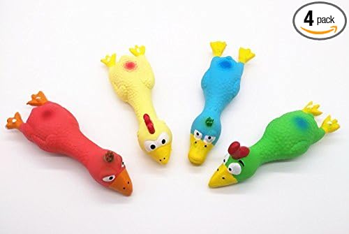 CatYou 4PCS Safe Latex Dog Squeaky Toys, 6.6" Long Soft Chew Molar Dog Small Screaming Rubber Chicken Toys, for Puppy Small Medium Dogs