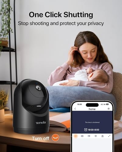 Tenda 2K Indoor Security Camera for Baby Monitor, WiFi 6 Pet/Dog Camera for Home Security, 360° Pan/Tilt, 2-Way Audio, Motion Detection, Night Vision, Cloud & SD Card Storage, Black(CP3-V3.0)