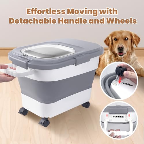 15-23Lbs Airtight Dog Food Storage Container, 23Lbs, Grey