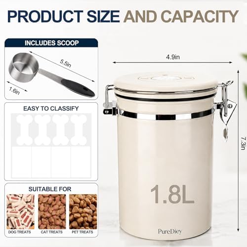 Dog Treat Container Airtight with Lid and Scoop - Stainless Steel Pet Treat Jar for Dog Cat Training Treats Storage - Moisture Proof Canister Keeps Treats Fresh (1.8L)