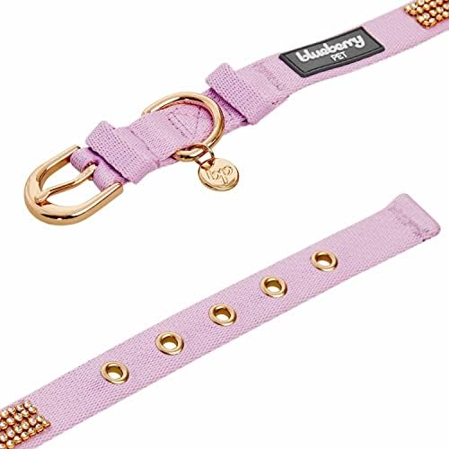 Blueberry Pet Sparkling Rhinestone Adjustable Dog Collar with Metal Buckle, Lavender, Neck 9-12.5", for Small Breed