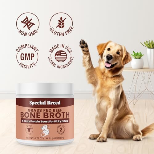 Bone Broth Powder for Dogs and Cats - Dog & Cat Food Topper for Picky Eaters - Grass Fed Beef Bone Broth Supplement - Supports Hydration, Joint, Immunity & Heart Health - Serve Dry or Wet - 4.75oz