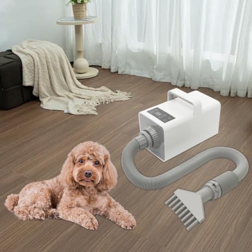 Pet Grooming Hair Dryer 1900W Variable Speed Temp Control Low Noise | 1900W motor – Neg ion tech reduces frizz; 65-80dB low noise – Soundproof inner bucket for calm pets