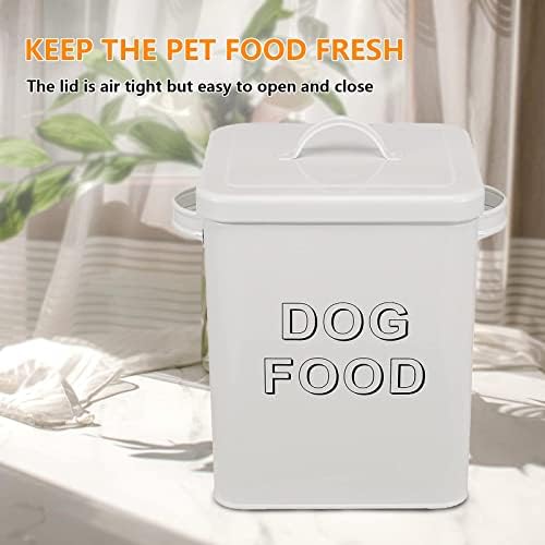 Morezi Metal Dog Food Storage Container Airtight Pet Food Treat Bin 6 lbs, 6 lbs, Carbon Steel, White