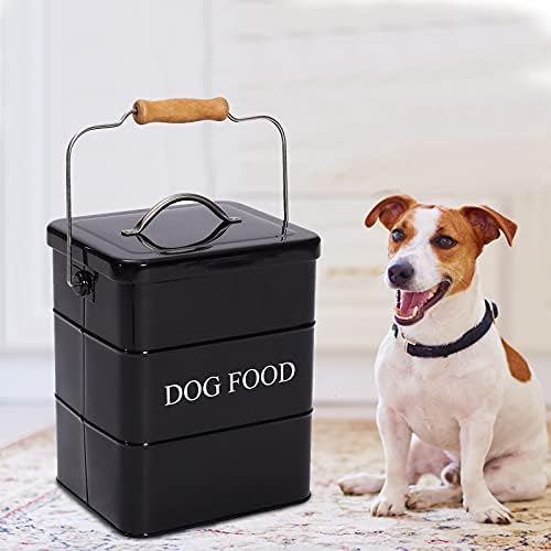 Morezi Dog Food Treat Storage Container with Lid Scoop Included, 5 lbs, Carbon Steel, Black