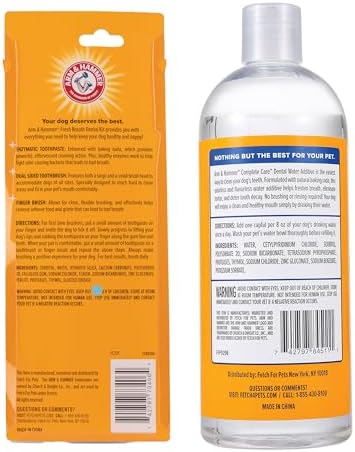 Arm & Hammer Fresh Breath Dog Dental Care Kit with Toothbrush & Chicken Toothpaste (2.5 oz) + Complete Care Flavorless Water Additive for Dogs, Dog Mouthwash & Bad Breath Treatment (16 oz)