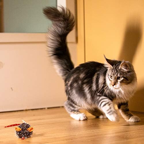 Gigwi Automatic Moving Cat Mouse Toy, Interactive Squeaky Toy for Cat Play | Electronic Cat Mice Toy with Furry Tail, Orange Color Motion-activated Cat Chase Toy, Great for Indoor &Outdoor Exercise Play