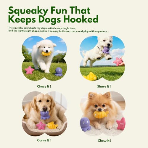 Squeaky Sea Creature Latex Dog Toys, 3 in 1 Set Soft Fish Octopus Starfish Chew Toys for Small Medium Dogs, Cute Puppy Toys Gift, Interactive Pet Toys for Enrichment Teething Relief & Boredom Buster