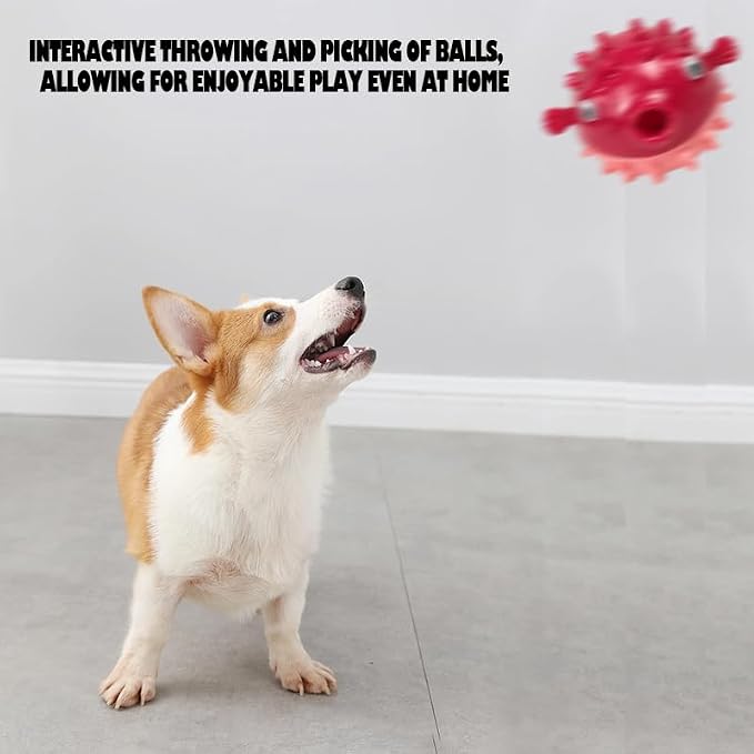 Dog Balls with Bell Sound, Interactive Dog Toys,Treat Dispensing Dog Toys, cat Toys Balls,Rubber Elastic Ball Toys for Small Medium Large Cat and Small Dogs (Red)