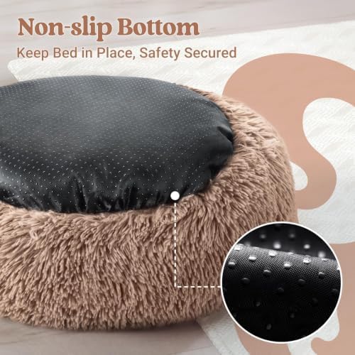 rabbitgoo Calming Cat Beds for Indoor Cats, 20 inches, Light Brown