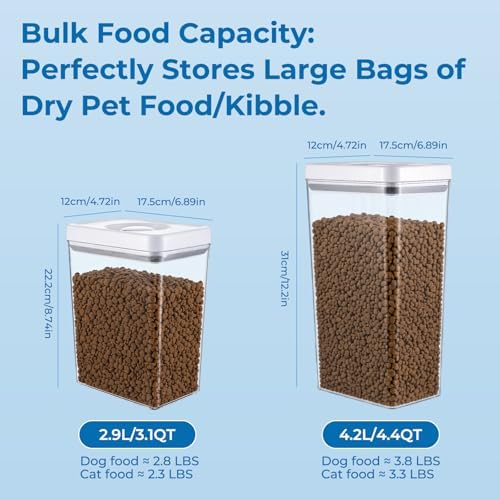 UFORU Dog and Cat Food Storage Containers, 3.1 and 4.4 Qt Airtight 2-Pack