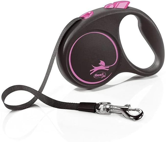 Flexi Black Design Tape Pink Small 5m Retractable Dog Leash/Lead for Dogs up to 15kgs/33lbs