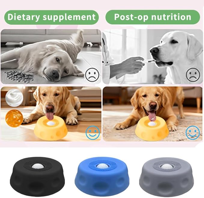 Slow Feeder Dog Lick Bowl with Rolling Ball,Anti-Slip Silicone Puzzle Feeder for Liquid Treats,Bone Broth,Yogurt,Wet Food,Anxiety Relief Enrichment Lick Toy for Large Medium Small Dogs & Cats (Black)