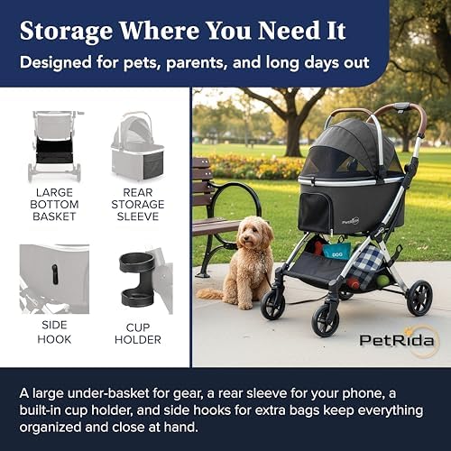 Dog Stroller with Detachable Carrier - Gray, for Small Dogs & Cats