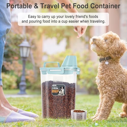 Dog Cat Food Storage Container with Cup (Light Blue, 2.5L (2 pack))
