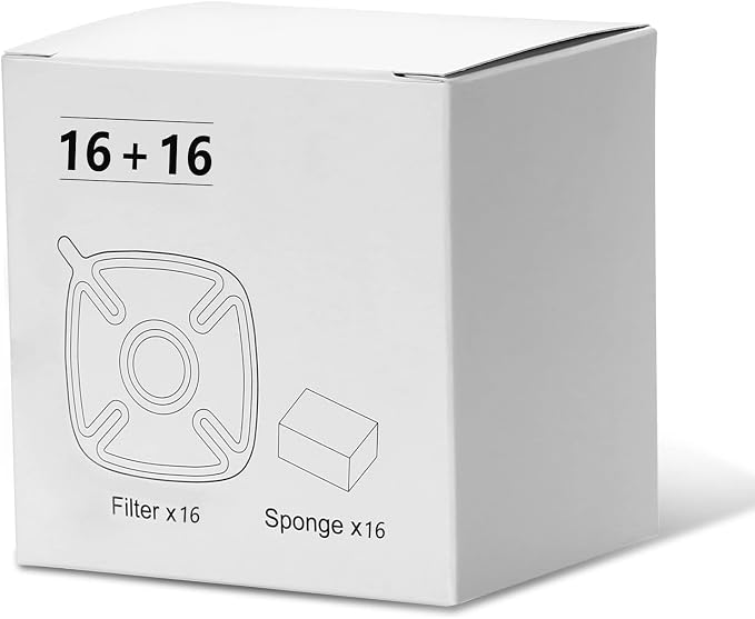 32 Pcs Cat Water Fountain Replacement Filters- 16 Pack Cat Fountain Filters with 16 Pack Pre-Filter Sponges, Pet Fountain Filter Fit for 95oz/2.8L Automatic Pet Fountain Cat Water Fountain