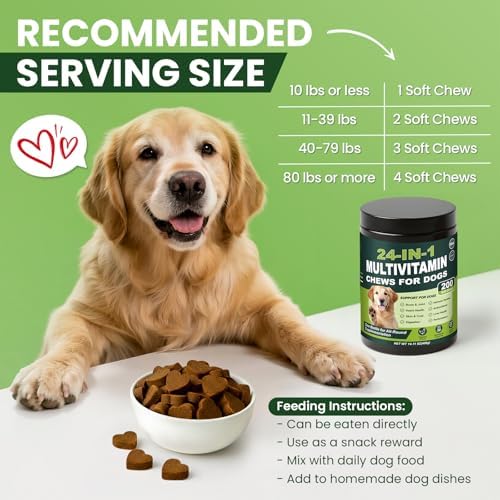 24-in-1 Dog Vitamins and Supplements 200 Ct Daily Multivitamin for Dogs | Hip & Joint, Skin, Digestion, Immune, Heart, Brain, Eye Health Support with Glucosamine, Probiotics, Omega 3 - Chicken