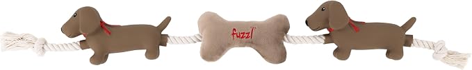 Fuzzl Sizzles Tugga Dachshund Rope Toy for Puppies and Small Medium Dogs | Plush and Latex, Sausage Dogs Attached, Durable Interactive, Tug Chew Toy
