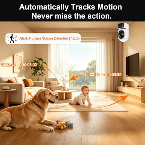 2K Dual Lens Indoor Pan Tilt Security Camera, WiFi Home Surveillance Cam, Dual Light Full Color Night Vision, 2-Way Audio Motion Detection, 300° Pan 60° Tilt for Pet Baby Home Shop Monitoring